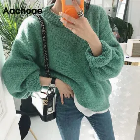 Sweater Women 2020 Autumn Winter Solid O Neck Pullover Korean Style Knitted Long Sleeve Casual Tops