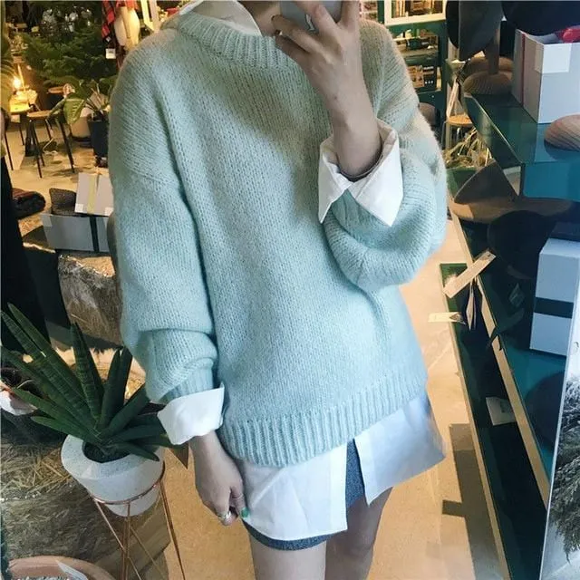 Sweater Women 2020 Autumn Winter Solid O Neck Pullover Korean Style Knitted Long Sleeve Casual Tops