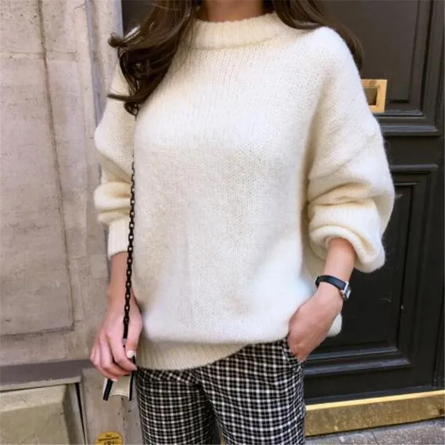 Sweater Women 2020 Autumn Winter Solid O Neck Pullover Korean Style Knitted Long Sleeve Casual Tops