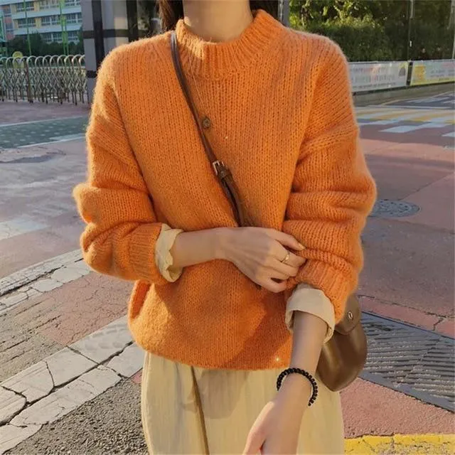 Sweater Women 2020 Autumn Winter Solid O Neck Pullover Korean Style Knitted Long Sleeve Casual Tops