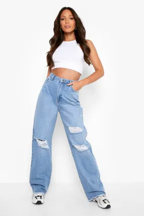 Tall Oversized Distressed Mid Rise Jeans