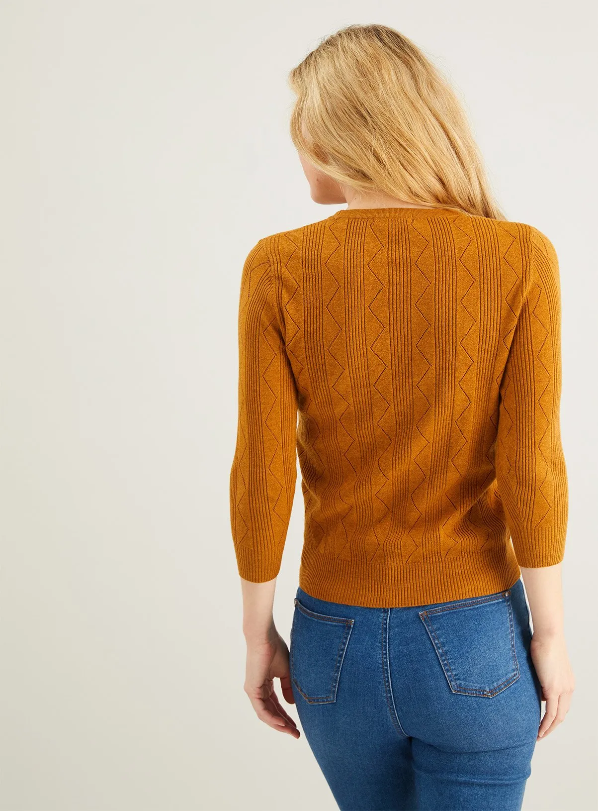 Tan Pointelle Fine Knit Jumper for Women - Size 24 | Shop Now at Tu Clothing