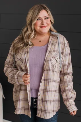 Taupe and Lavender Plaid Button Top - New Ambitions