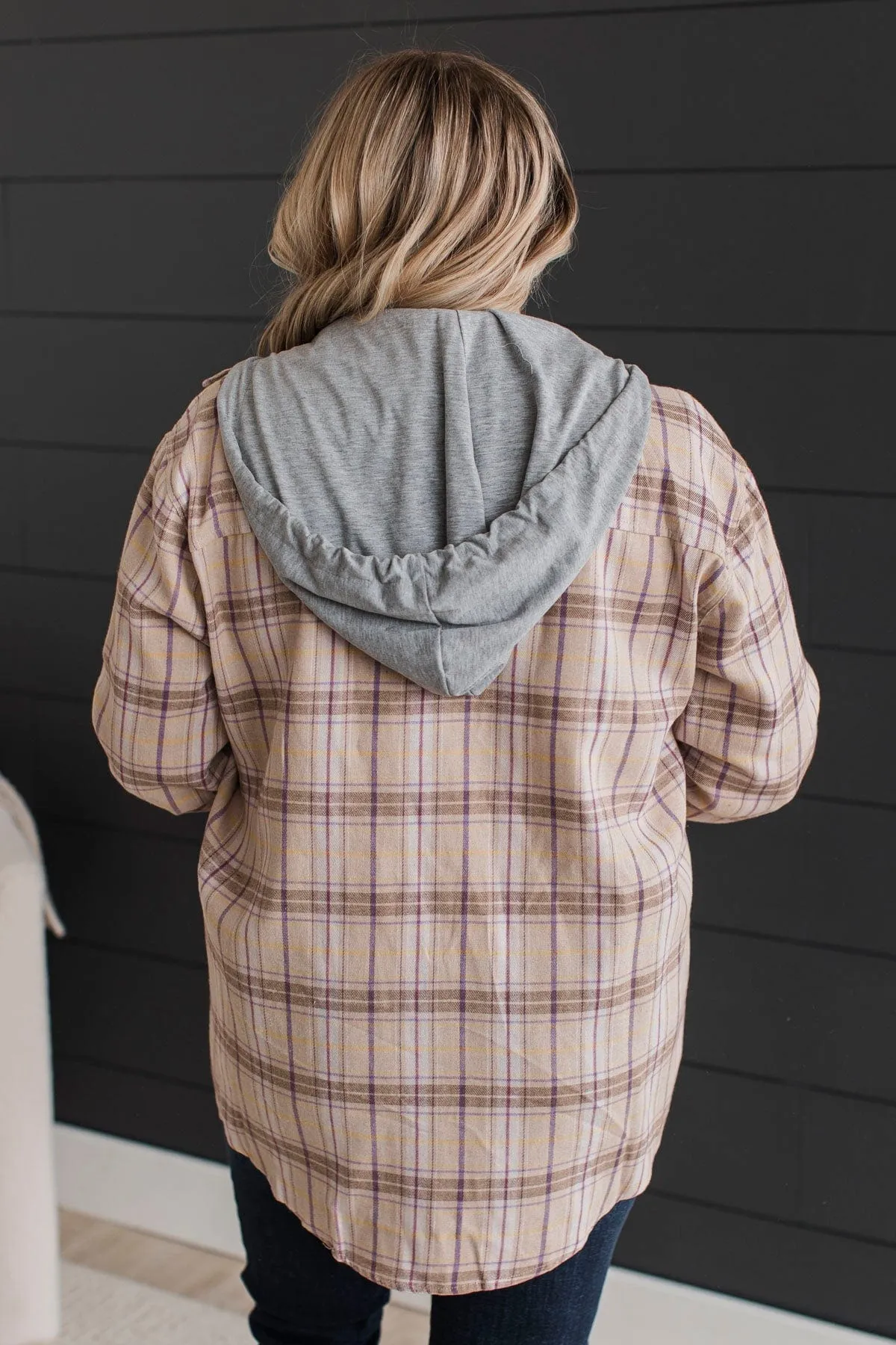 Taupe and Lavender Plaid Button Top - New Ambitions