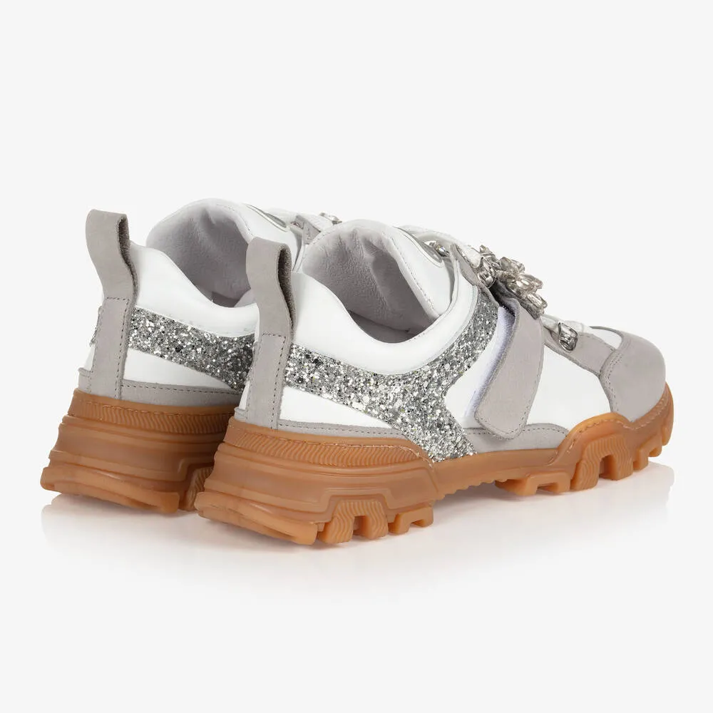 Teen Girls Grey Jewel Trainers