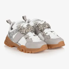 Teen Girls Grey Jewel Trainers