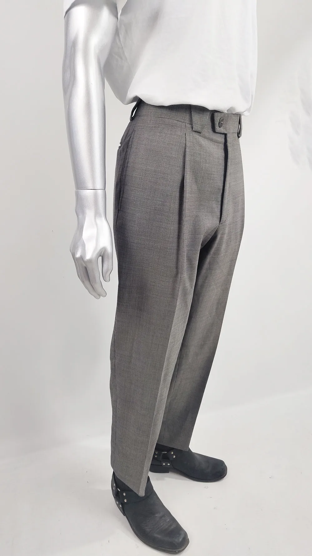 Thierry Mugler Vintage Mens Micro Polka Dot Pleated Trousers