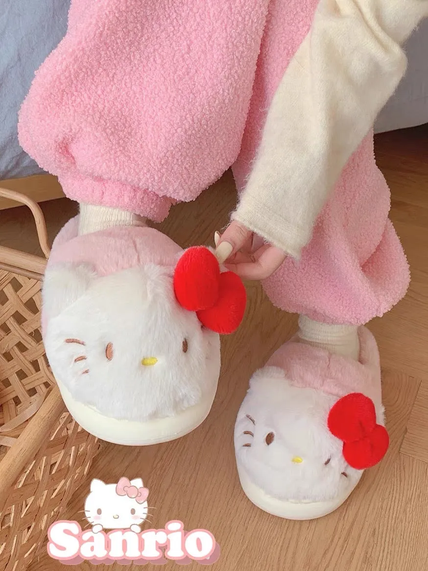 Thin strips of genuine KT cat cotton slippers in winter cute girly heart confinement shoes warm bag heel thick-soled furry shoes