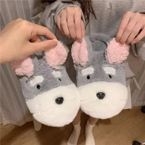 Thin strips of winter soft-soled non-slip warm student home furry shoes for women ins Japanese cute dog cotton slippers