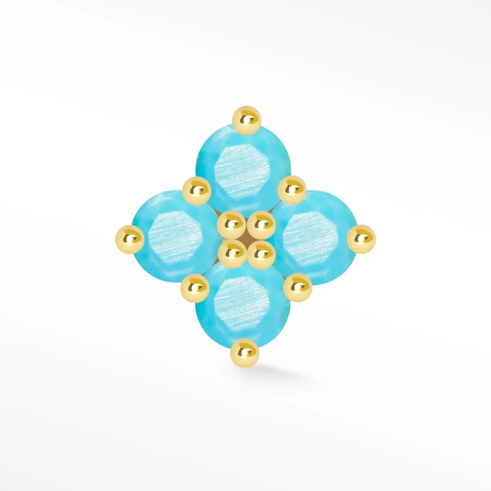 Yellow Turquoise Clover Flat Back Earring 14k