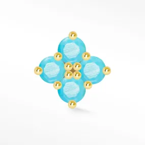 Yellow Turquoise Clover Flat Back Earring 14k