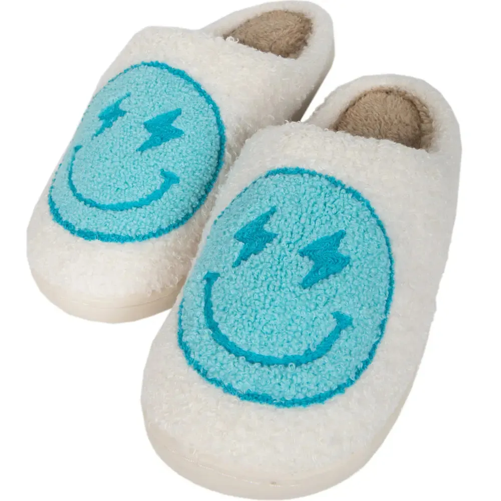 Turquoise Lightning Happy Face Slippers