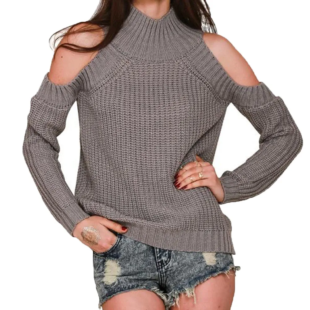 Turtleneck Off Shoulder Knitted Sweater Tricot Pullover Femal Oversized Capes SM6