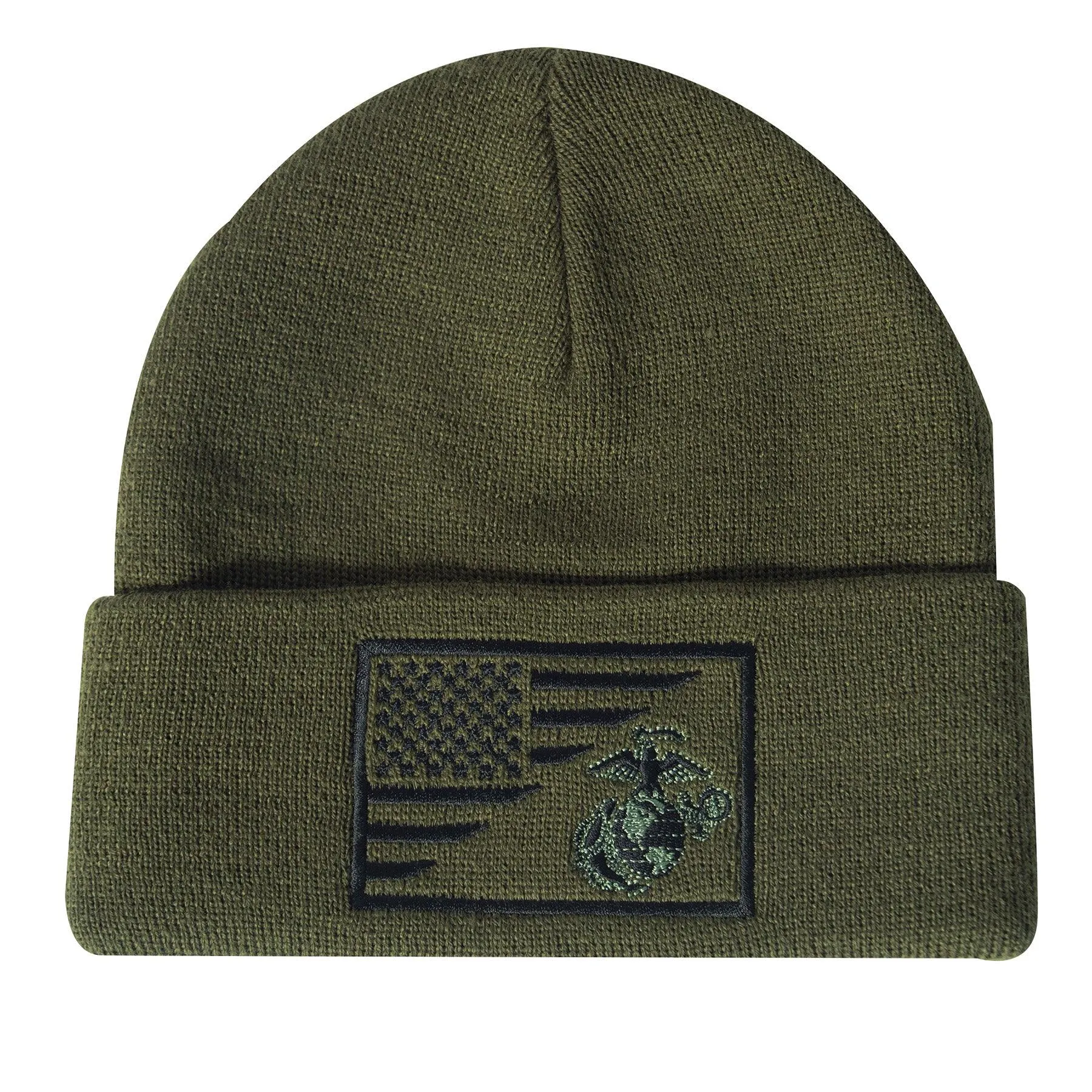 USMC Eagle, Globe and Anchor / US Flag Deluxe Fine Knit Watch Cap