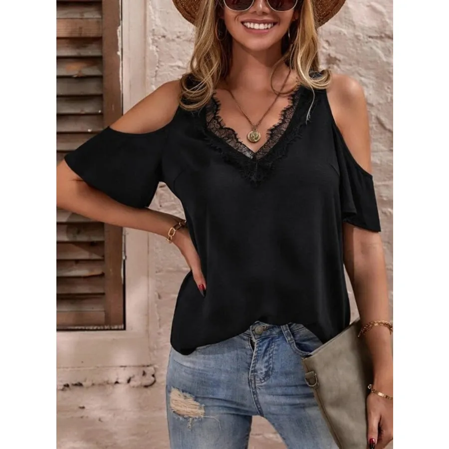 V-Neck Cold Shoulder Blouse