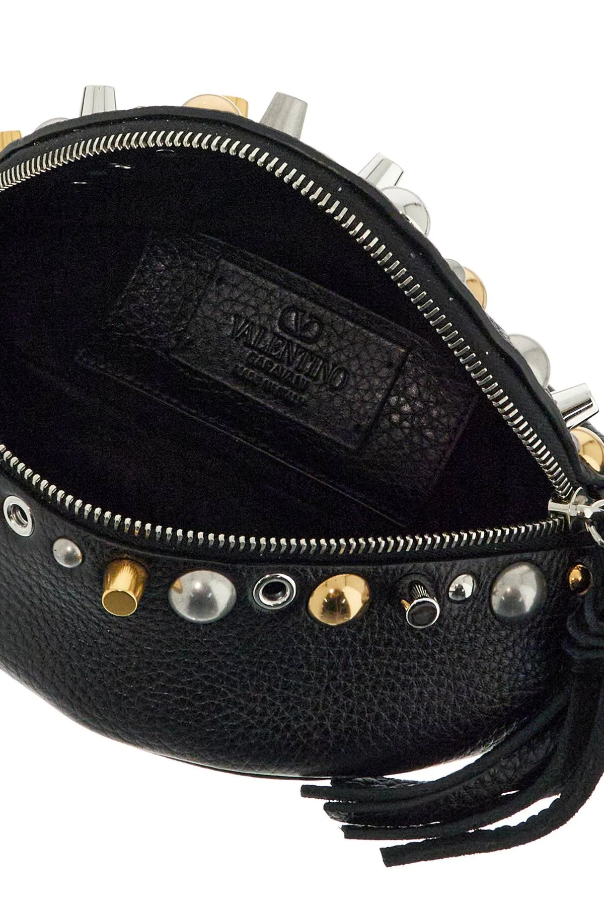 Valentino Garavani Black Leather Belt Bag With Studs And Shoulder Strap