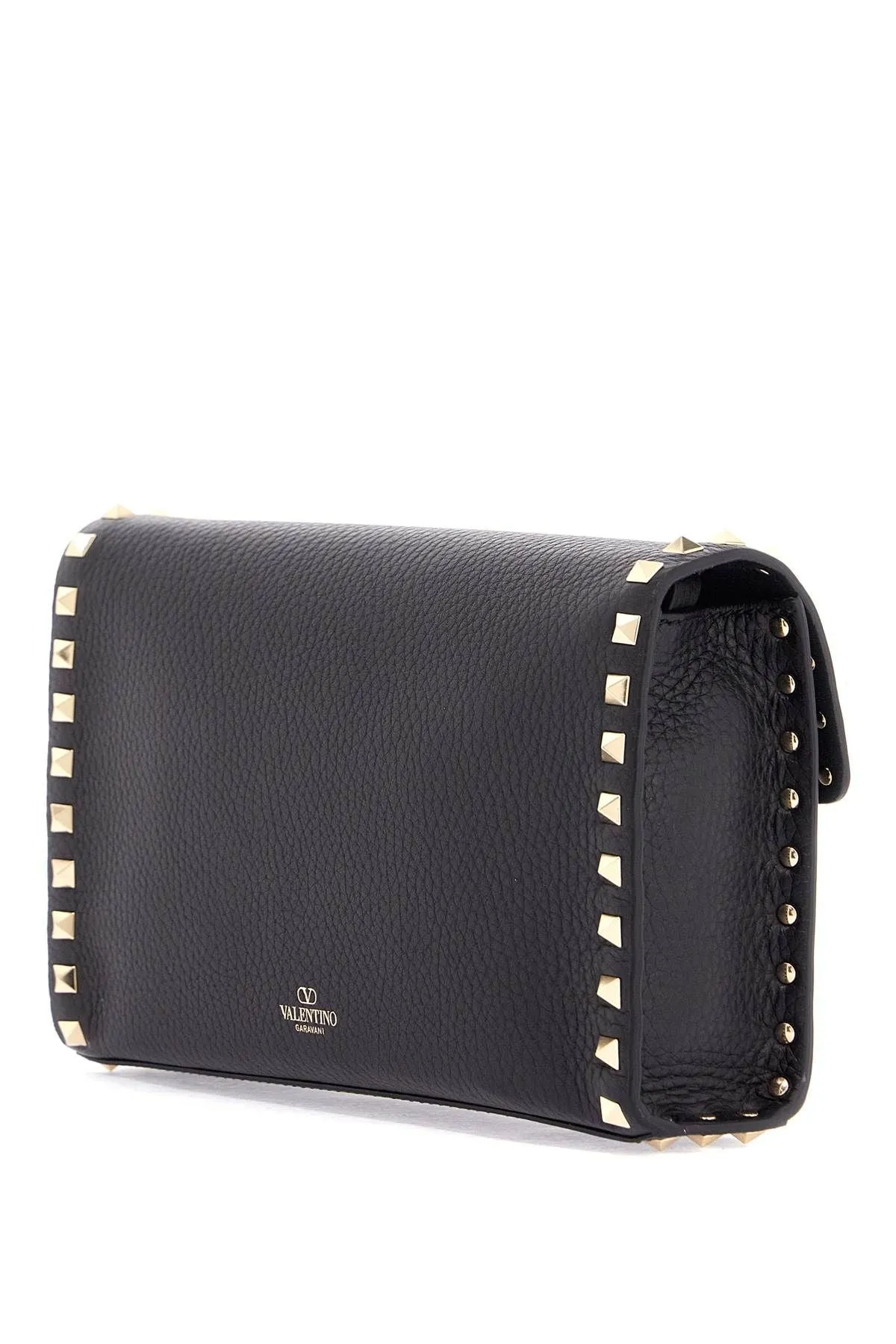 Valentino Garavani Small Black Leather Shoulder Bag With Golden Studs