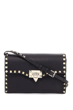 Valentino Garavani Small Black Leather Shoulder Bag With Golden Studs