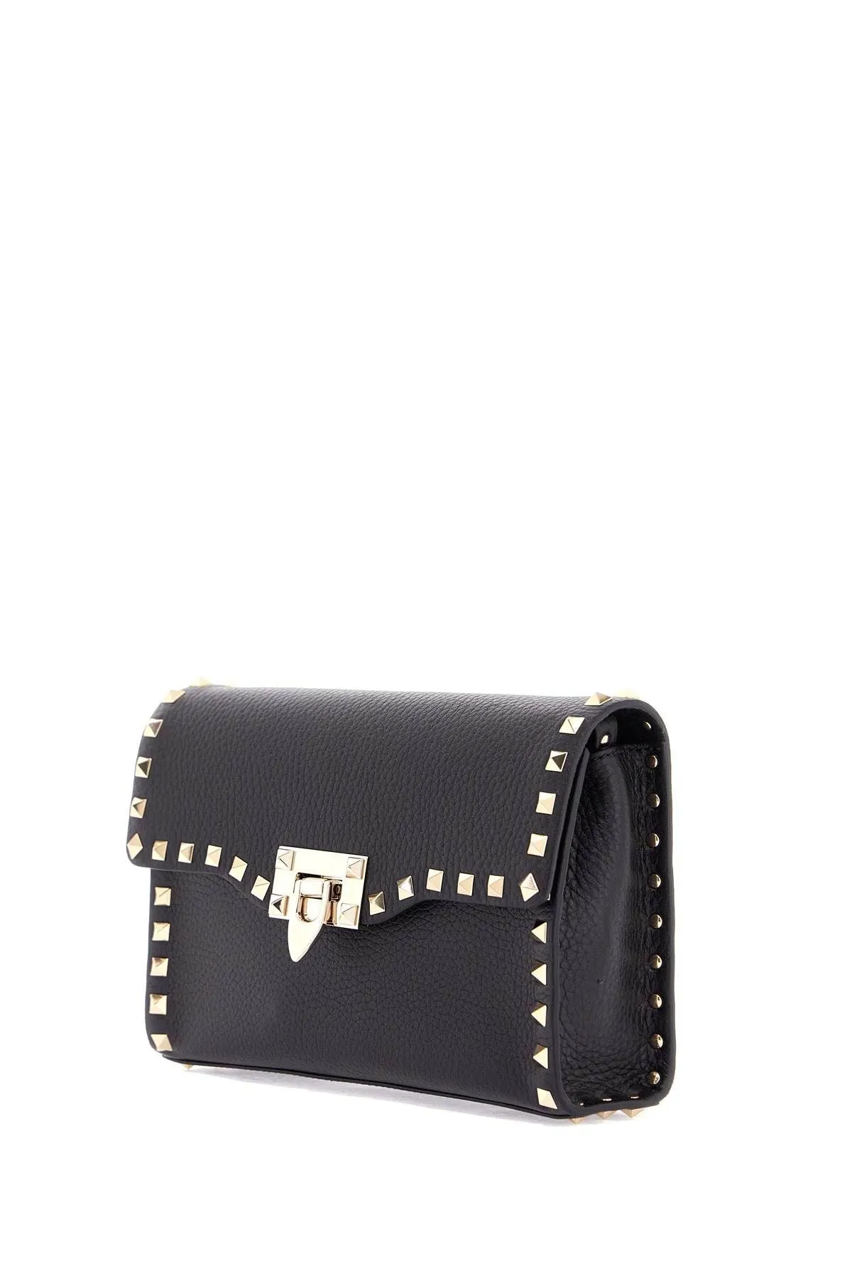 Valentino Garavani Small Black Leather Shoulder Bag With Golden Studs