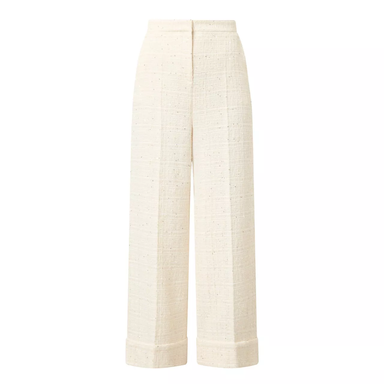 VALENTINO High-Rise Wide Leg Tweed Trousers - Natural