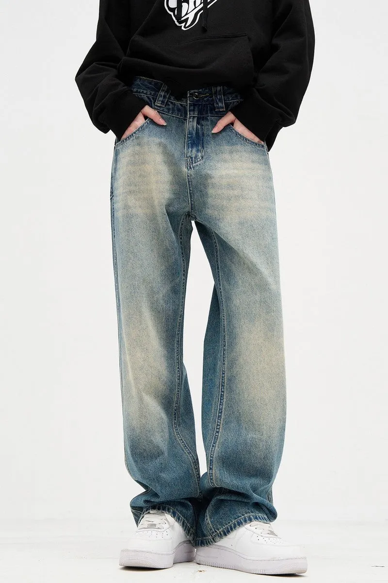 Washed Retro Loose Jeans