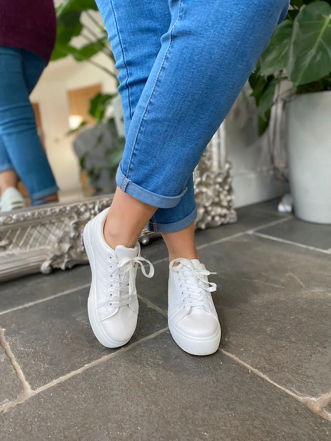 White Platform Sneakers with Stitched Detail