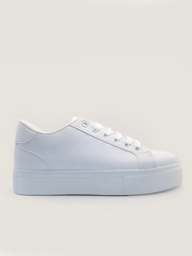 White Platform Sneakers with Stitched Detail