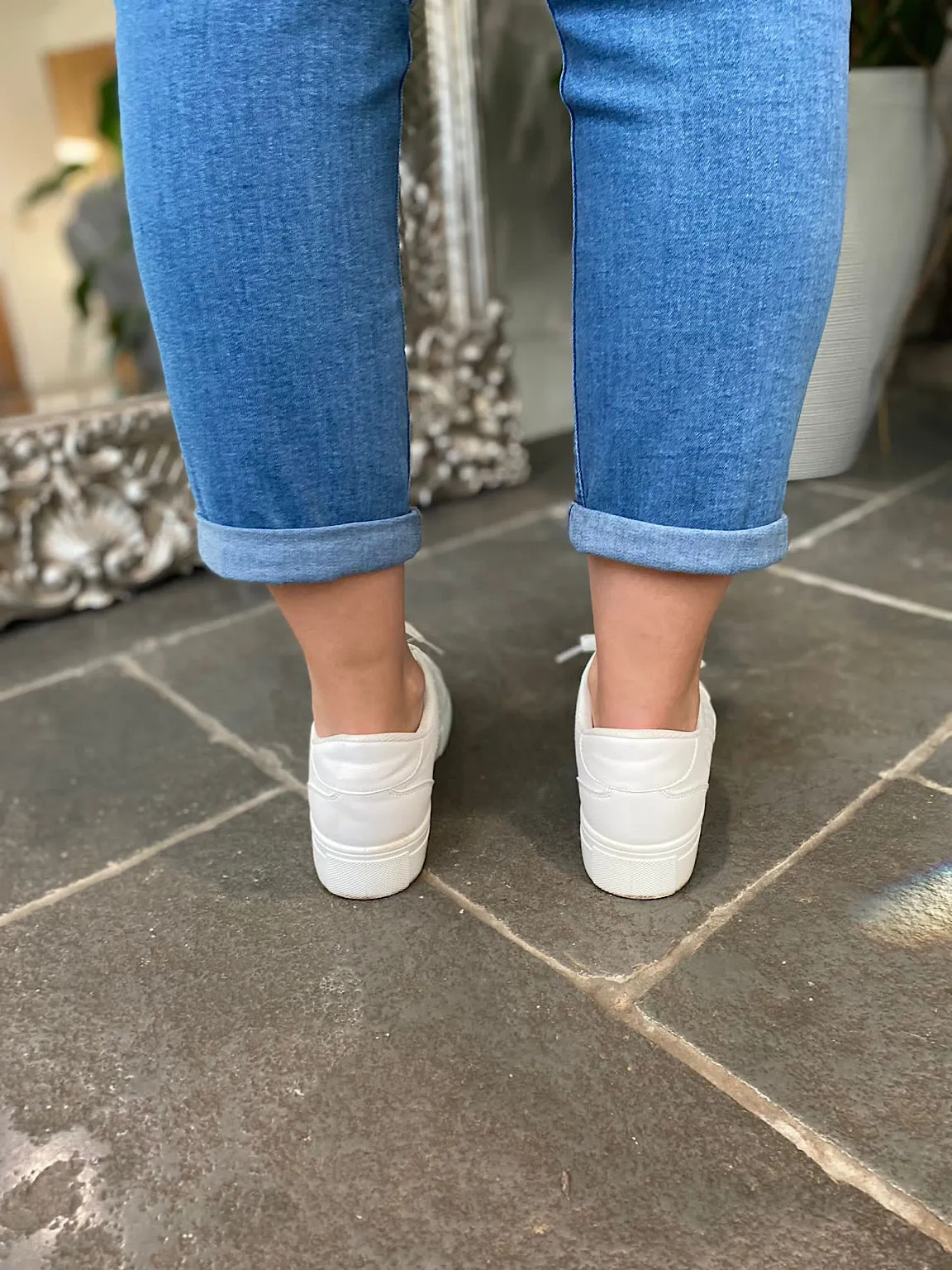 White Platform Sneakers with Stitched Detail