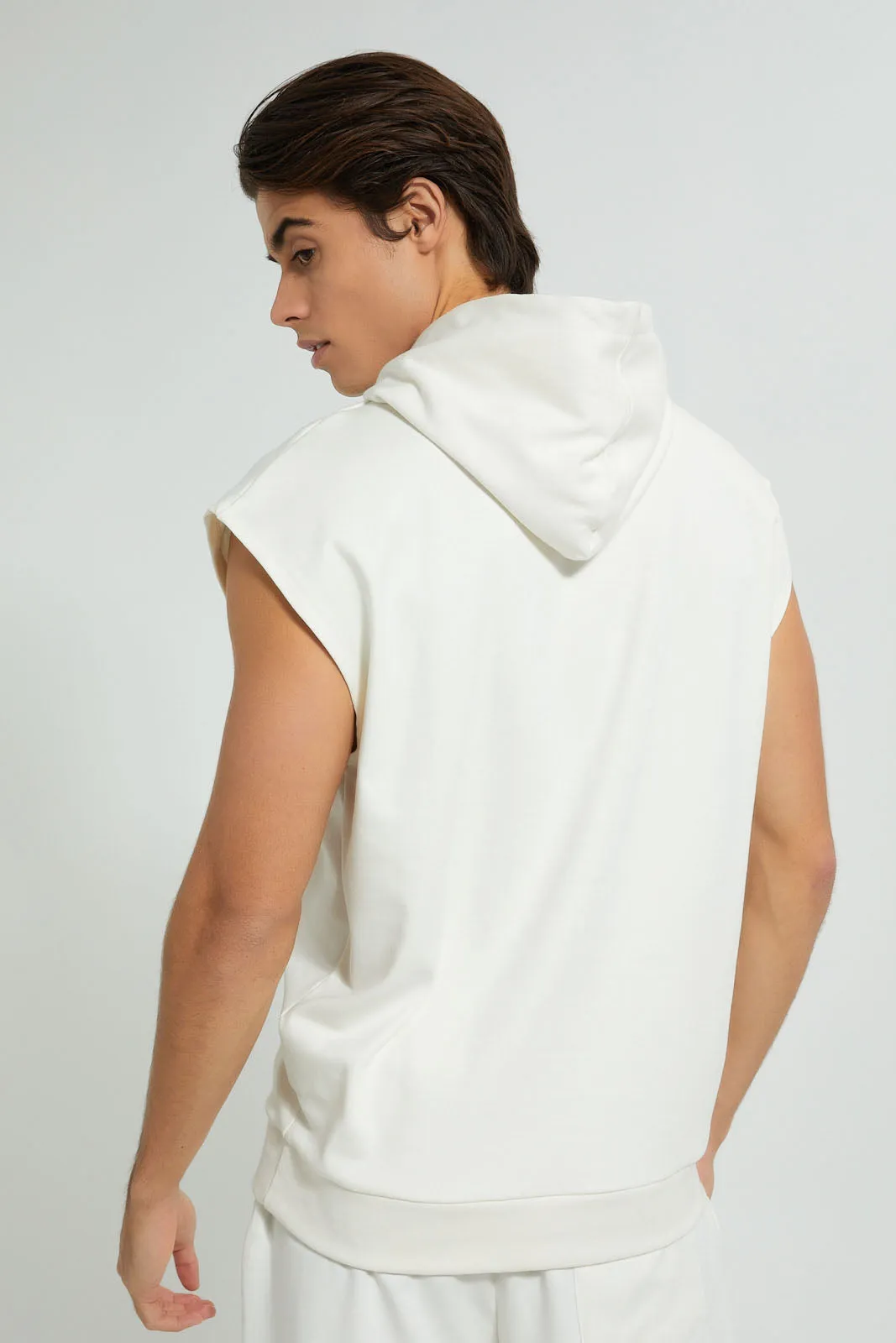 White Sleeveless Loungewear Hooded Sweatshirt