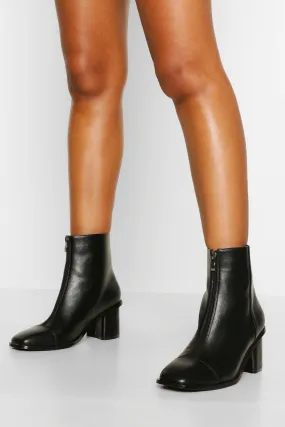 Wide Width Zip Front Low Block Heel Sock Boots