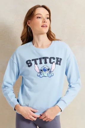 Women Blue Stitch Printed Sweatshirt