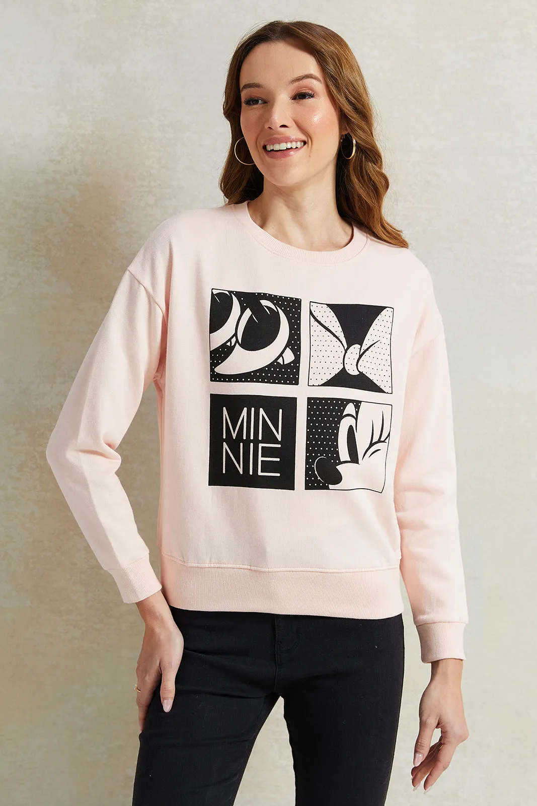 Women Pink Minnie Mouse Printed Sweatshirt