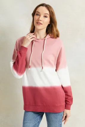 Women Pink Tie Dye Hooded Sweatshirt