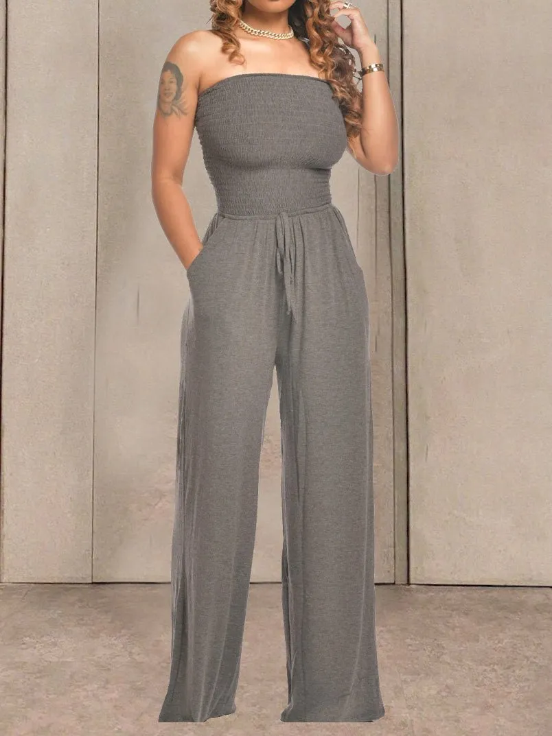 Women's Jumpsuits One-Shoulder Pocket Wide-Leg Jumpsuit