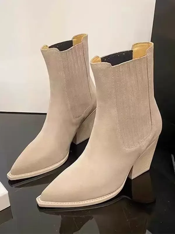 Women's Pointed Toe Ankle Boots Chunky Heel Chelsea Boots