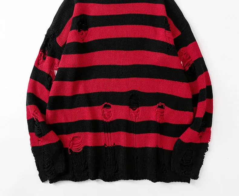 Women's Sweater Pullover Black Stripe