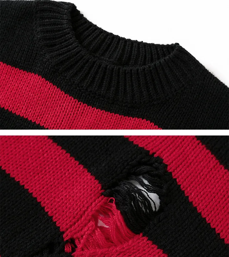 Women's Sweater Pullover Black Stripe