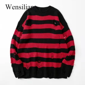 Women's Sweater Pullover Black Stripe