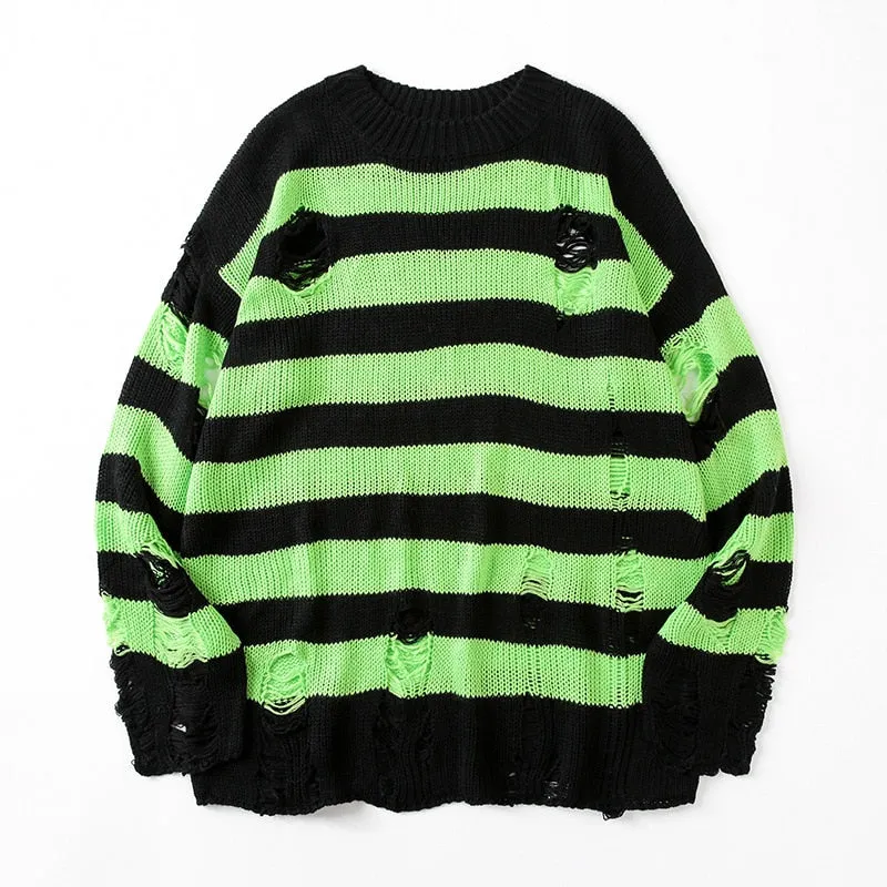 Women's Sweater Pullover Black Stripe