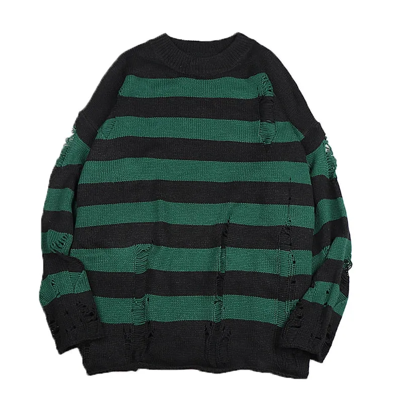 Women's Sweater Pullover Black Stripe