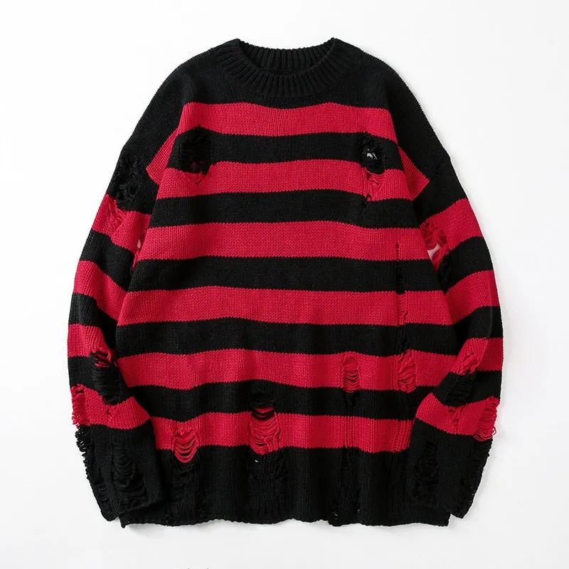 Women's Sweater Pullover Black Stripe