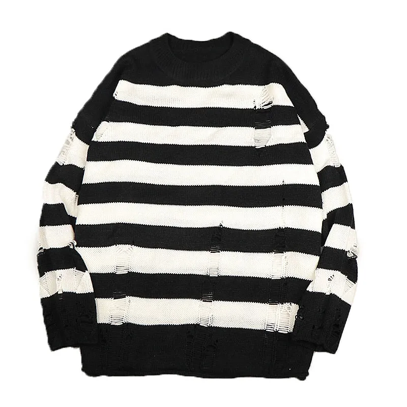 Women's Sweater Pullover Black Stripe